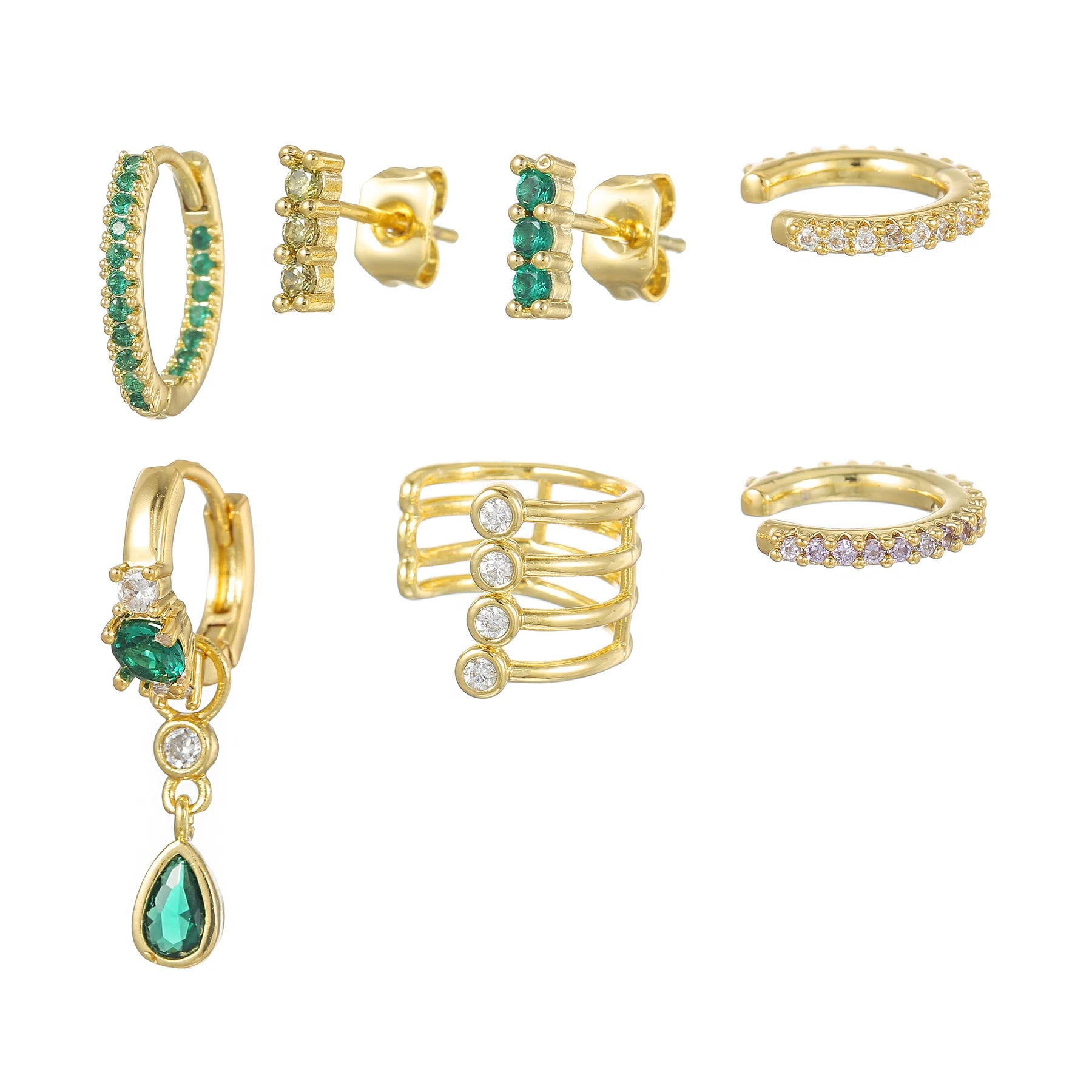 7Pcs Chic 5A Green Zircon Earrings S925 Silver Hypoallergenic Lightweight Perfect for Casual Wear Jewelry Set