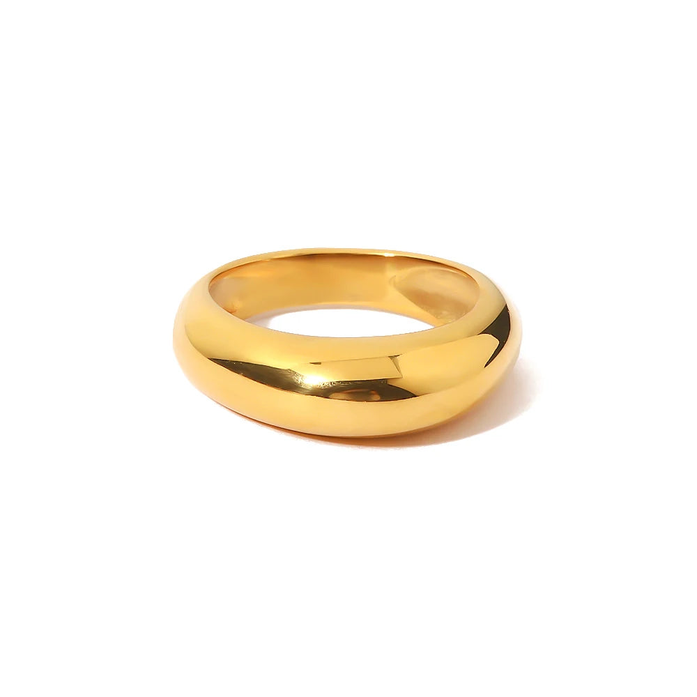 Waterproof 18k Gold Plated Stainless Steel Jewelry High Polished Geometric Round Chunky Rings for Women