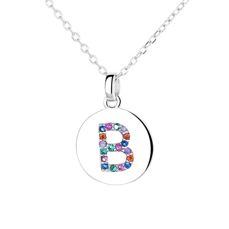 Yaeno Fine Jewelry Coin Letter A-Z Pendant with Colorful Stones Alphabet Necklace in Sterling Silver 925 Letter Pendant Necklace