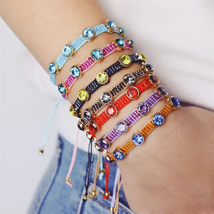 BC3019 Hot Sale Chic Handmade Miyuki Seed Loom Beaded Round Crystal Rhinestone Spacer Beads Macrame Bracelets for Girl Women