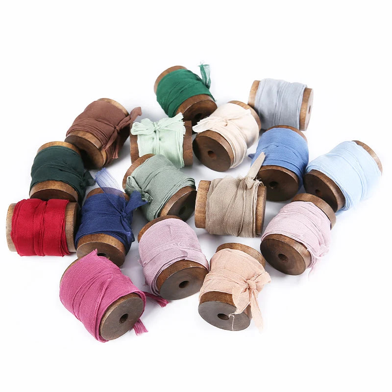 Polyester Chiffon RIBBON SPOOL 1 1/2 Inch Width Double Face Hand Made Wedding Flower with Soft Hand Feel Raw Edge