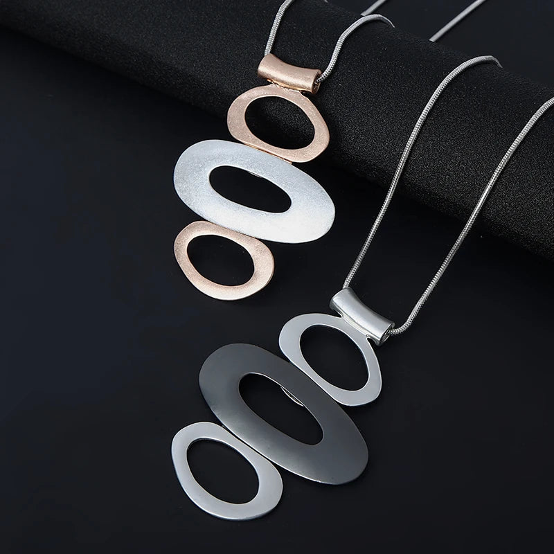 TongLing European Women Vintage Alloy Necklace Geometric Oval Pendant Long Necklace for Women Girl Daily Accessories MegaBDM