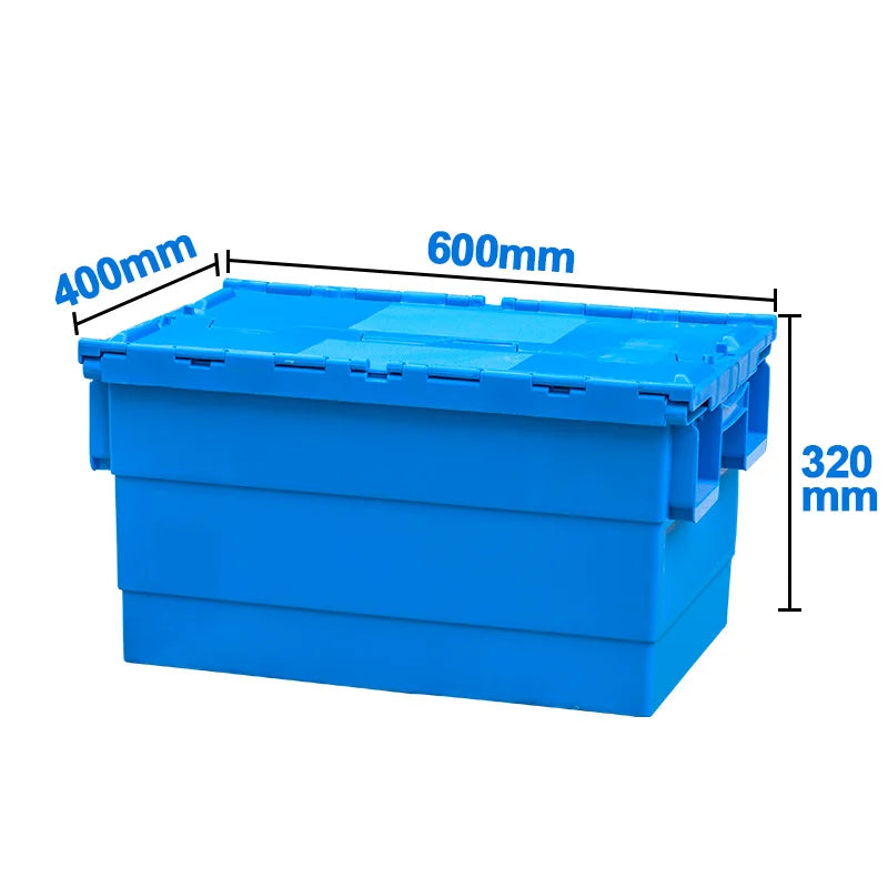 LEADLOONG Plastic Solid Box Storage Container 600*400*320mm Hinged Attached Lid Eco-friendly Foldable