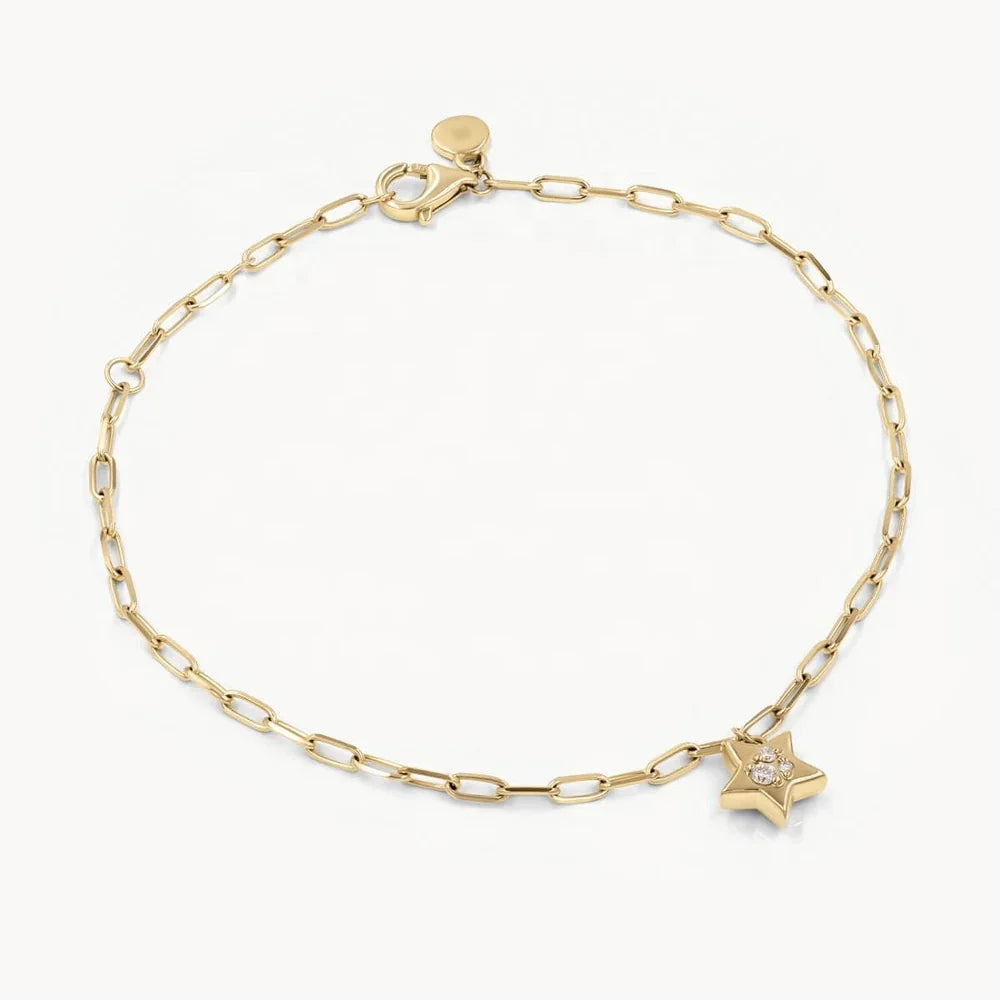 LOZRUNVE 925 Silver 18k Gold Vermeil Star Pendant Paperclip Chain Bracelet Women