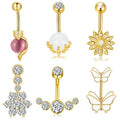 Gold Plated Stainless Steel Cute Opal Skull Design Cut Zircon Ball-shaped Navel Belly Piercing Rings for Wedding Engagement