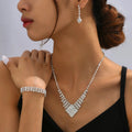 Diamond Full Piece Versatile Jewelry Set-Simple Block Necklace Earring Bracelet Three Piece Fashion Jewelry Set