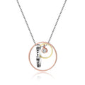 925 Sterling Silver 3-Tone Circle Pendant Necklace Trendy Neckpiece Zircon Stone Rhodium Birthday Gift for Mother for Parties