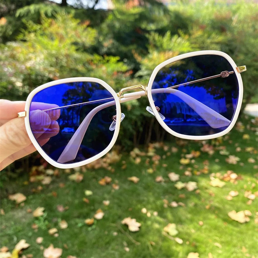 Anti Blue Light Photochromic Lenese Green Black Metal Large Size Sexangle Antireflet Lunettes  Original Blue Photogray Glasses