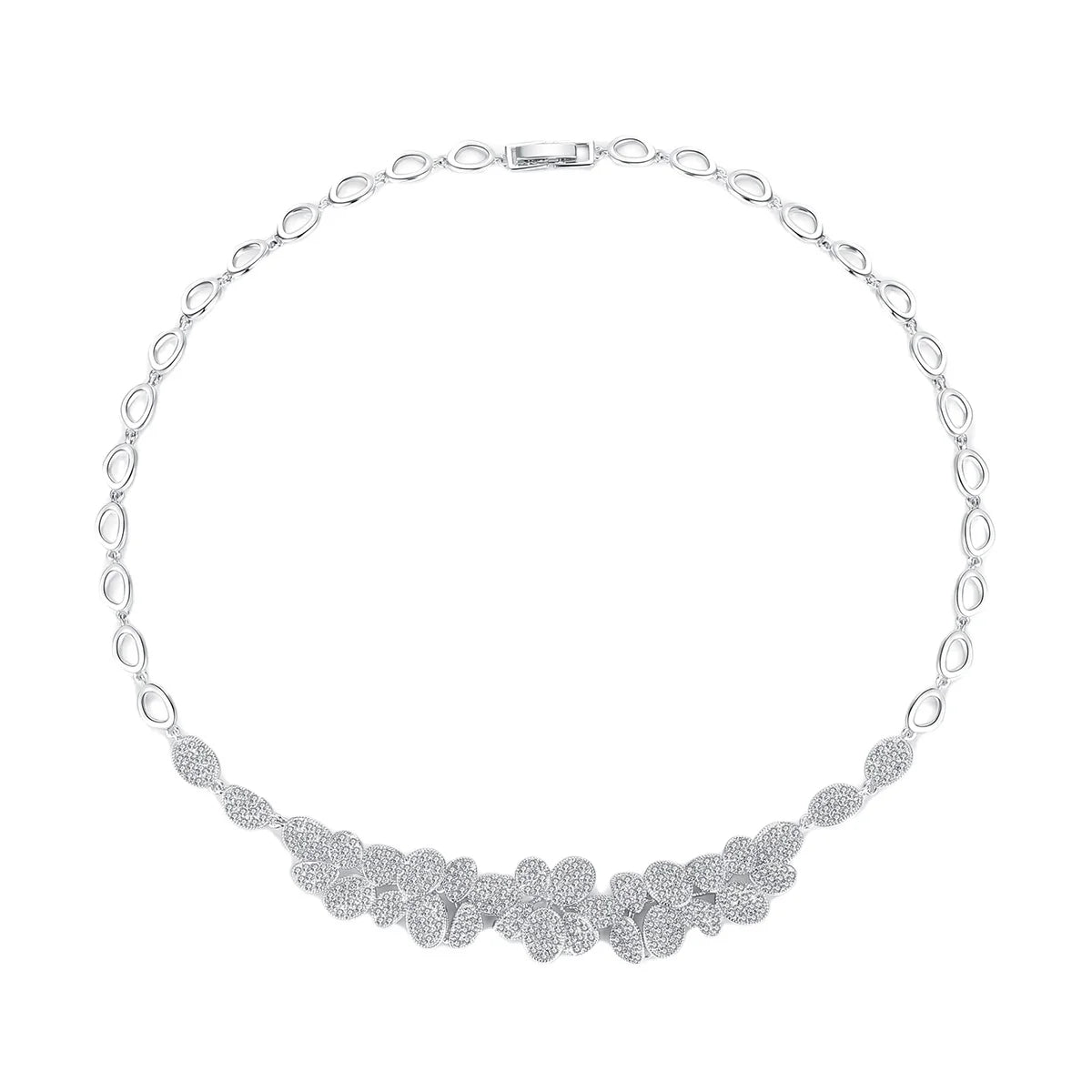 LUOTEEMI Wedding Engagement Luxury Multiple Flower Rhodium Plated Necklace AAA Cubic Zircon Setting for Women