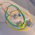 2023 New Resin Flower White Green Yellow Rice Bead Necklace Women Custom Boho Beaded Neck Chain