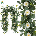 5.91FT Artificial Eucalyptus Garland with Flowers Faux Floral Greenery for Wedding Home Party Craft Art Table Runner Decor