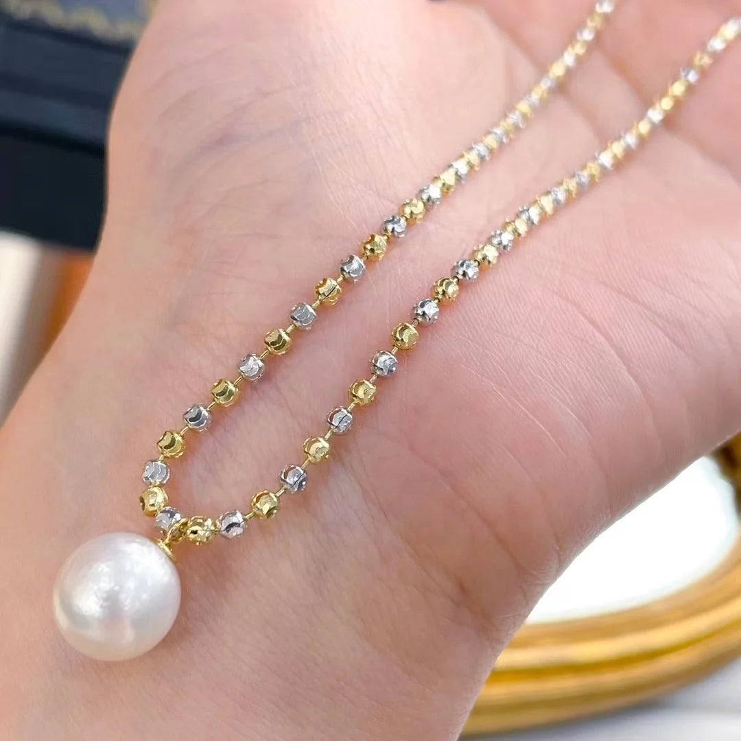 N283 10-11mm DIY Natural  Freshwater Pearl Charm Pendant Necklace Chain Accessory 925 Sterling Silver Jewelry for Women