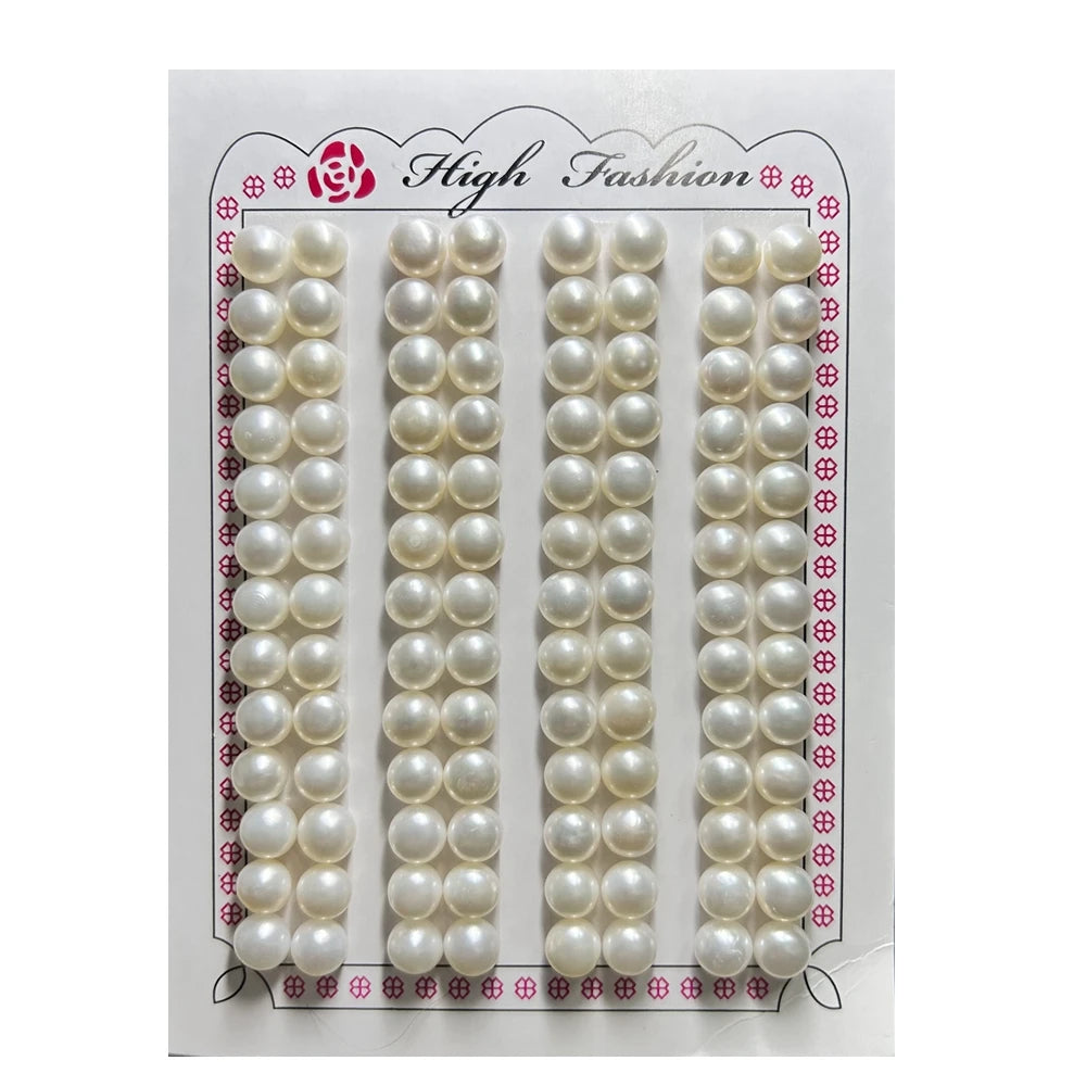 Round Flat Bottom White Natural Freshwater Button Pearl Beads for Earring