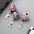Heart Shape Crystal Ribbon Breast Cancer Retractable Id Badge Reel