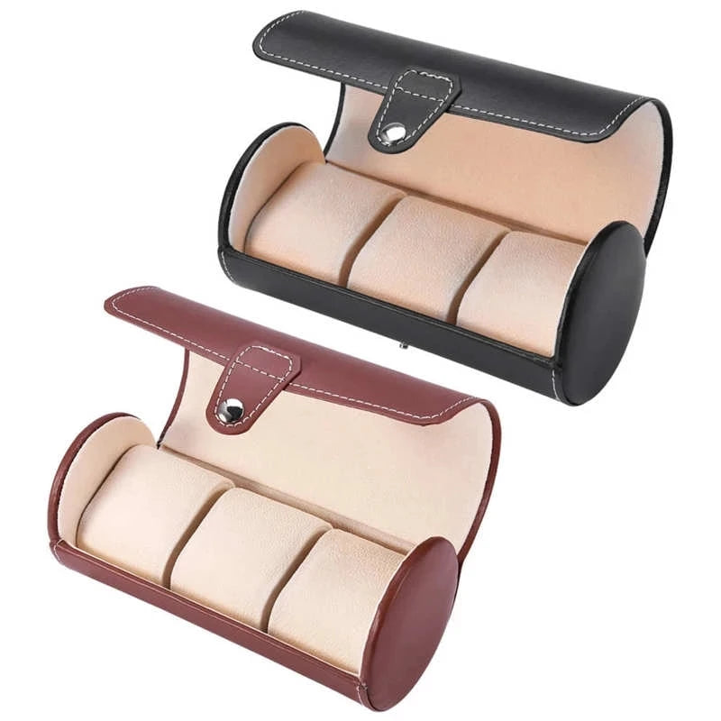 3 Grids Watch Boxes Cylinder Watch Roll Holder Portable Travel Wristwatch Display Case Jewelry Gift Storage Box Pouch Holders