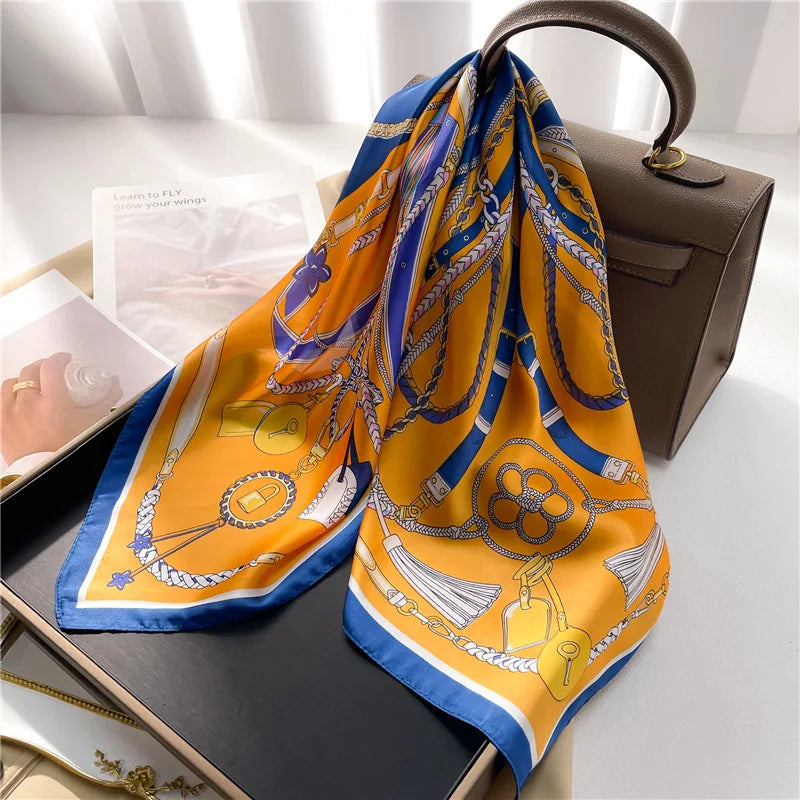 Spring Square Wholesale Designer Polyester Satin Silk Scarf with Floral Design Custom Printed for Women 70X70cm Casual Party Use
