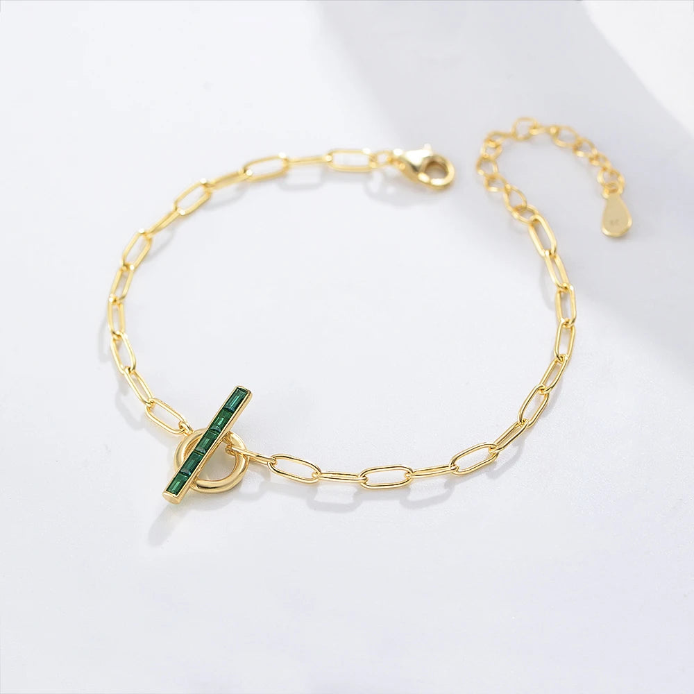 New Style Trendy 925 Sterling Silver Zircon Bracelet Emerald CZ Cuban Chain Link Bracelet for Wedding Party Gift