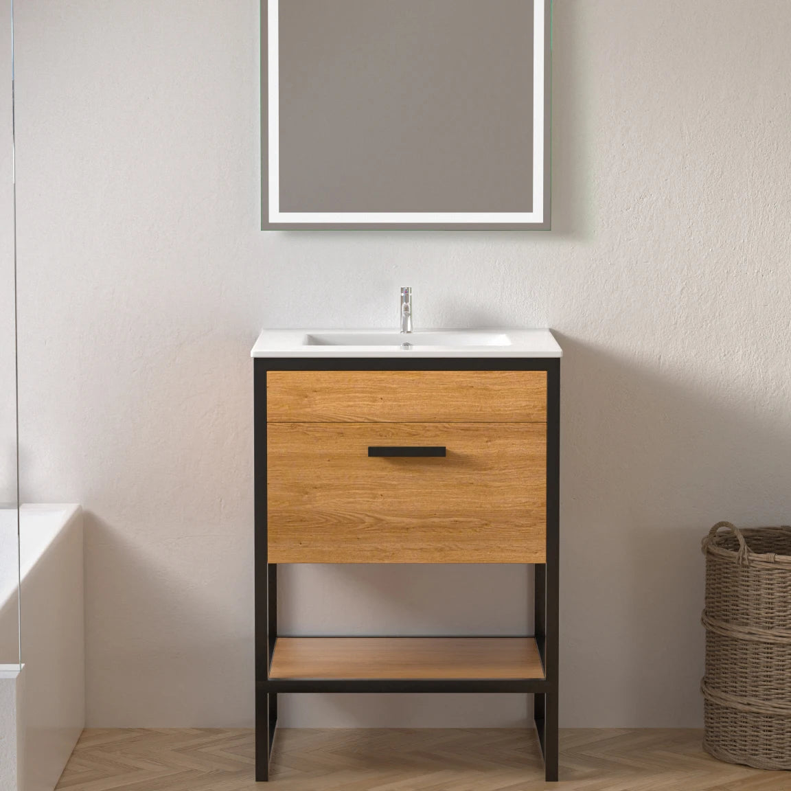 59*83 Simple Europe Free Standing Small Bathroom Vanities Cabinet Wood Single Sink Mirror Bathroom Vanity