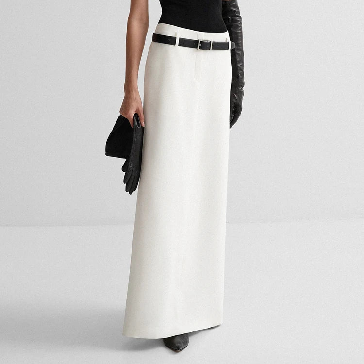 Fashion Urban Clothing Elegant Office Wear Straight Maxi Solid White Ladies Women's Skirts Long Skirt Jupe for Women With Slit