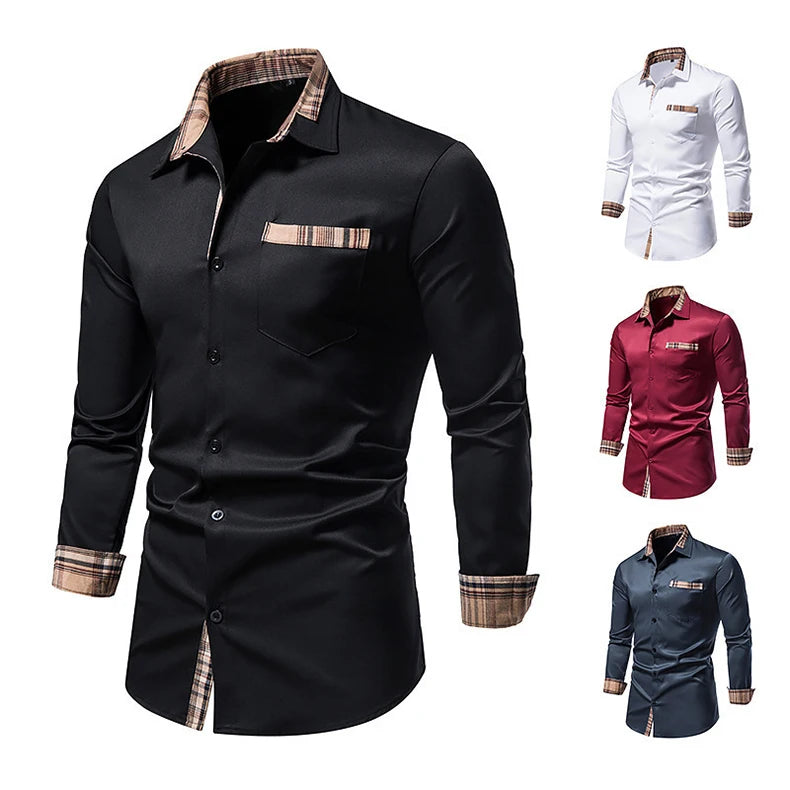 Men's Casual Long Sleeved Formal Shirt Pockets Single Breasted Breathable Garment Dyed Anti-Wrinkle