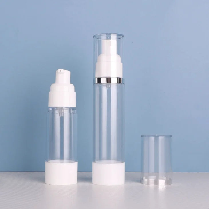 Silk Screen Logo Cosmetic Airless Pump Bottle Spray Container 15ml 30ml 50ml Skincare Packaging White Lotion Serum Bottle