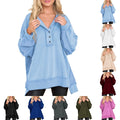 Women's Oversized XXL Silk Sweater Casual Long Sleeve Button Henley Neck Pullover Tunic Tops Winter Sweatshirt Wholesale Outfits