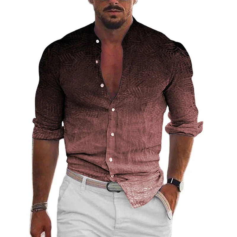 RNSHANGER Mens Casual 3D Printing Shirt Long Sleeve Loose Top Spring and Autumn Fashion Shirt Plus Size Single Breasted Shirts