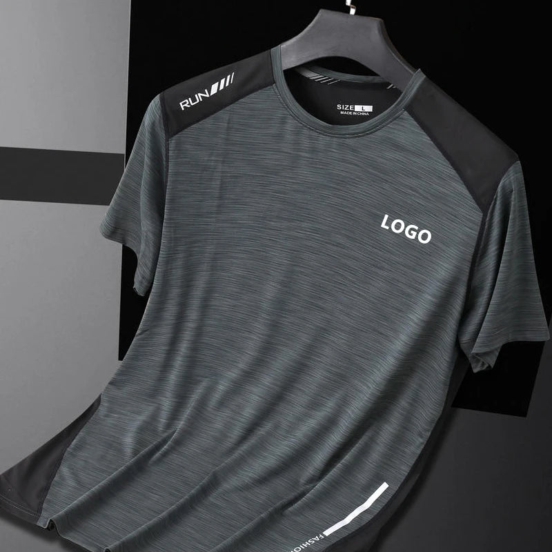 Customized Soft Fitness Crew Neck Gym Compression T-Shirt for Men Printed Muscle Bodybuilding Design Knitted Polyester