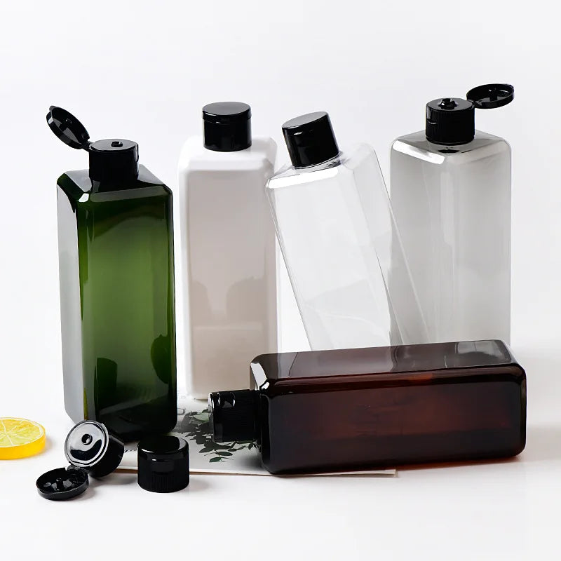Stock Black Plastic Rectangle 300ml/500ml Bathroom Shampoo Bottle Empty Container for Shower Gel and Lotion