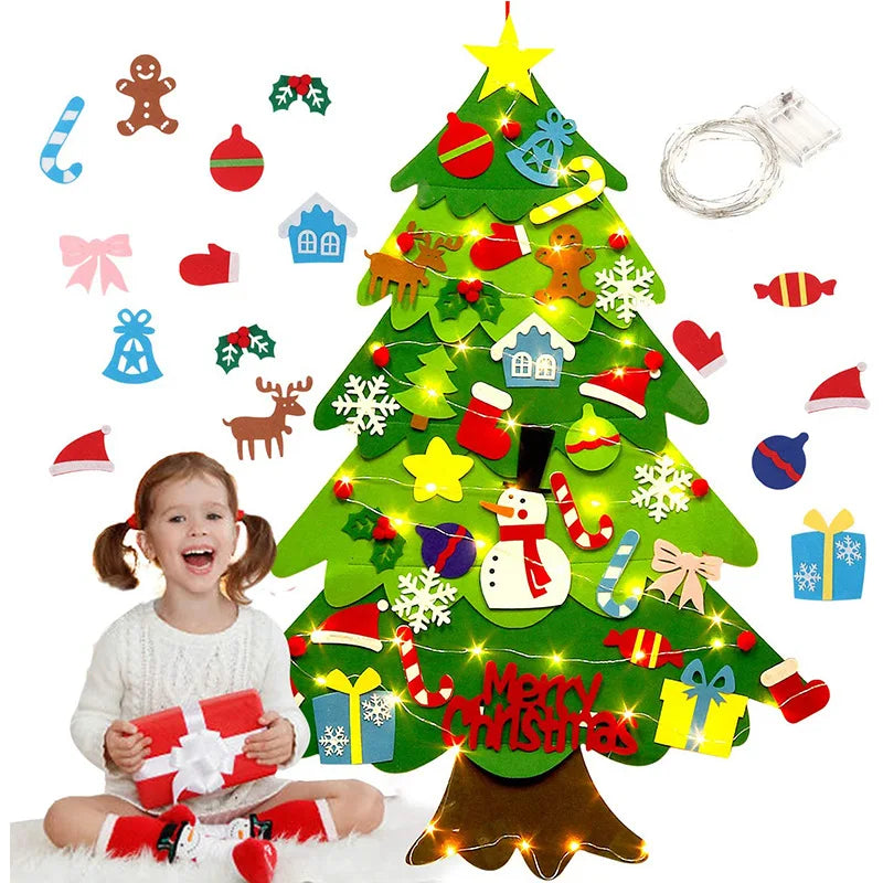 DIY Craft Felt Christmas Tree Puzzle Stitching Christmas Decoration Christmas Tree Set With Ornaments for Kids