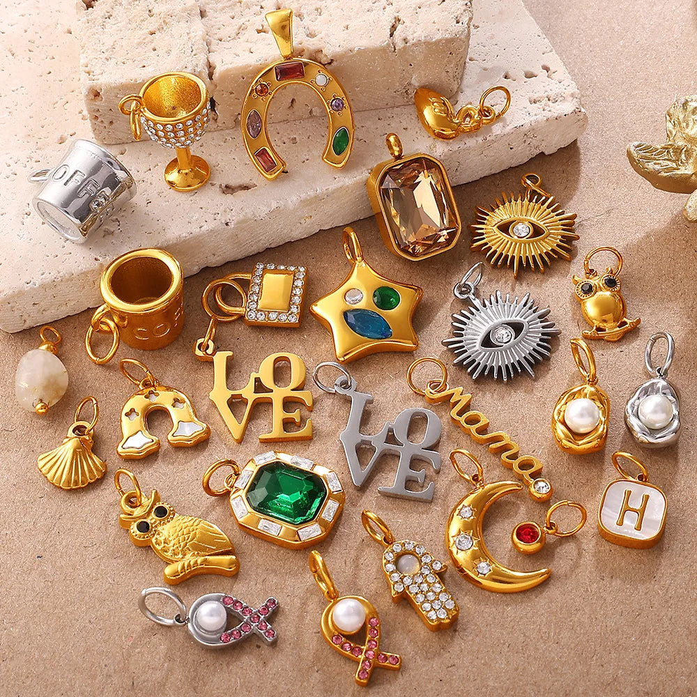 Build Your Own New Collection Stainless Steel DIY Daily Fashion Pendant 18K PVD Gold Vacuum Plating Charms for Jewelry Making