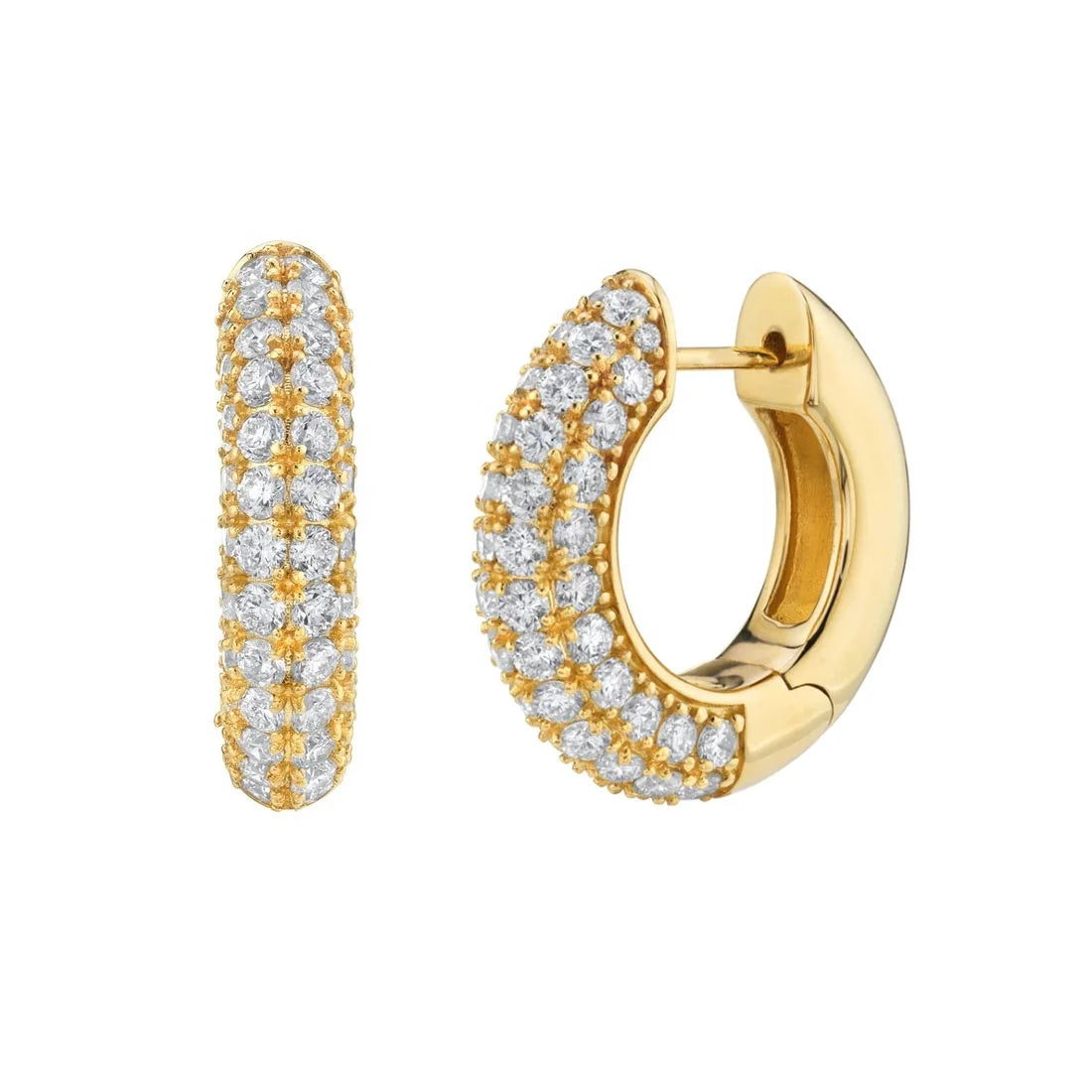 Delicate 925 Sterling Silver Gold Micro Pave Wide Dome Chunky Hoop Earring