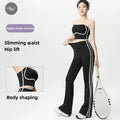 Ladies Workout Dance Wear One Shoulder Crop Top Fold Over Waist Flare Pants Pilates Yoga Wear Suit Gym Fitness Set