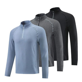 Men's Athletic Gym Running Absorbent Sweat Shirt Long Sleeves Breathable Quick Dry High Stretch Fitness Undershirt Jumper