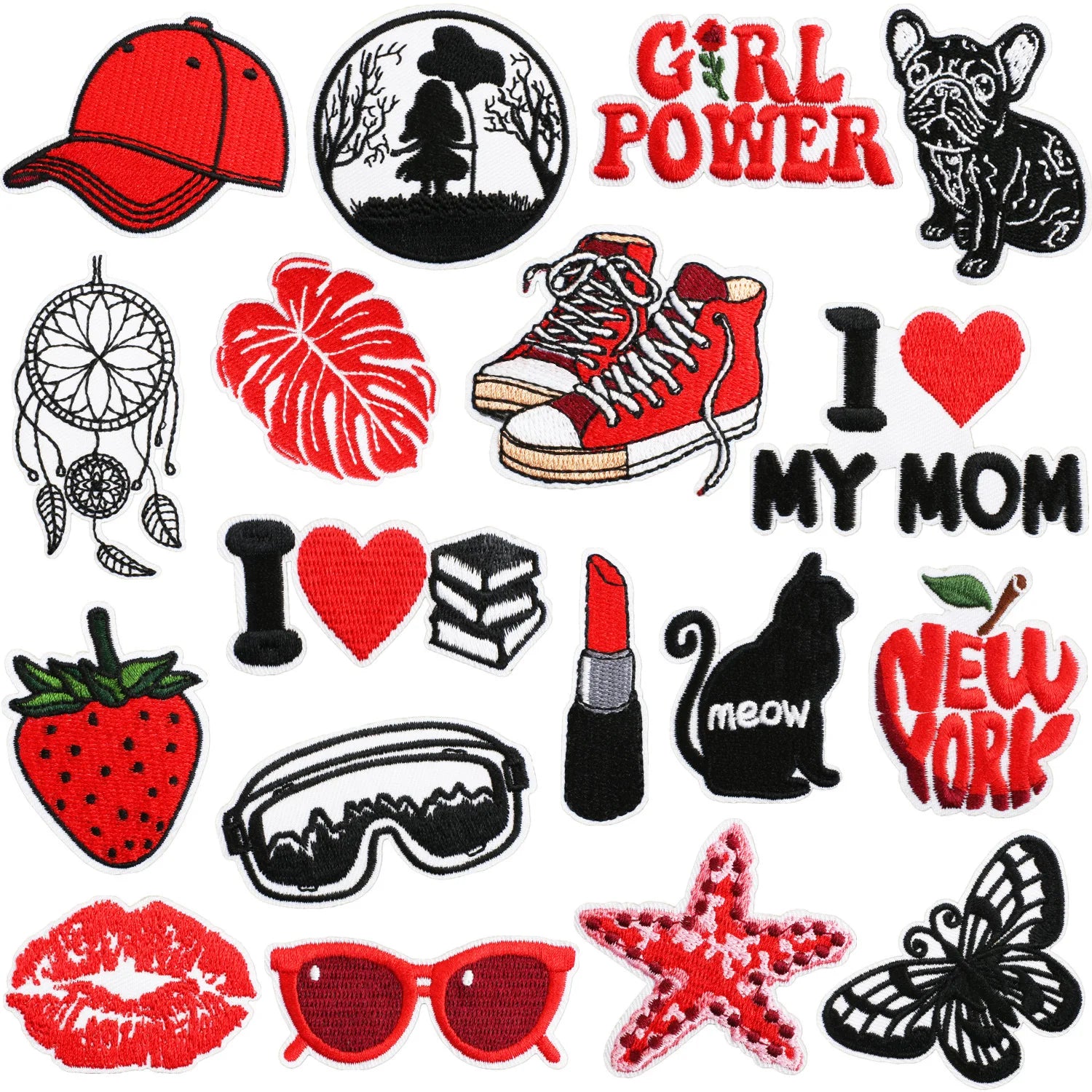 New Design Black Red Color Iron on Embroidered Creative Clothes Patches for Garment Bag Hat