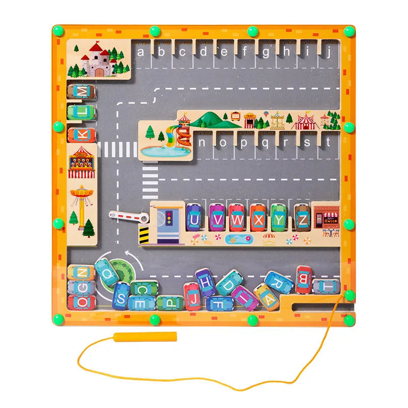 Custom Montessori Children's Wooden Alphabet Parking Maze Board Game Educational Activity Learning Toys for Boys and Girls