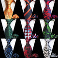 Silk Men's Tie Set Green Red Floral Plaid Jacquard Pocket Square Men Tie Set