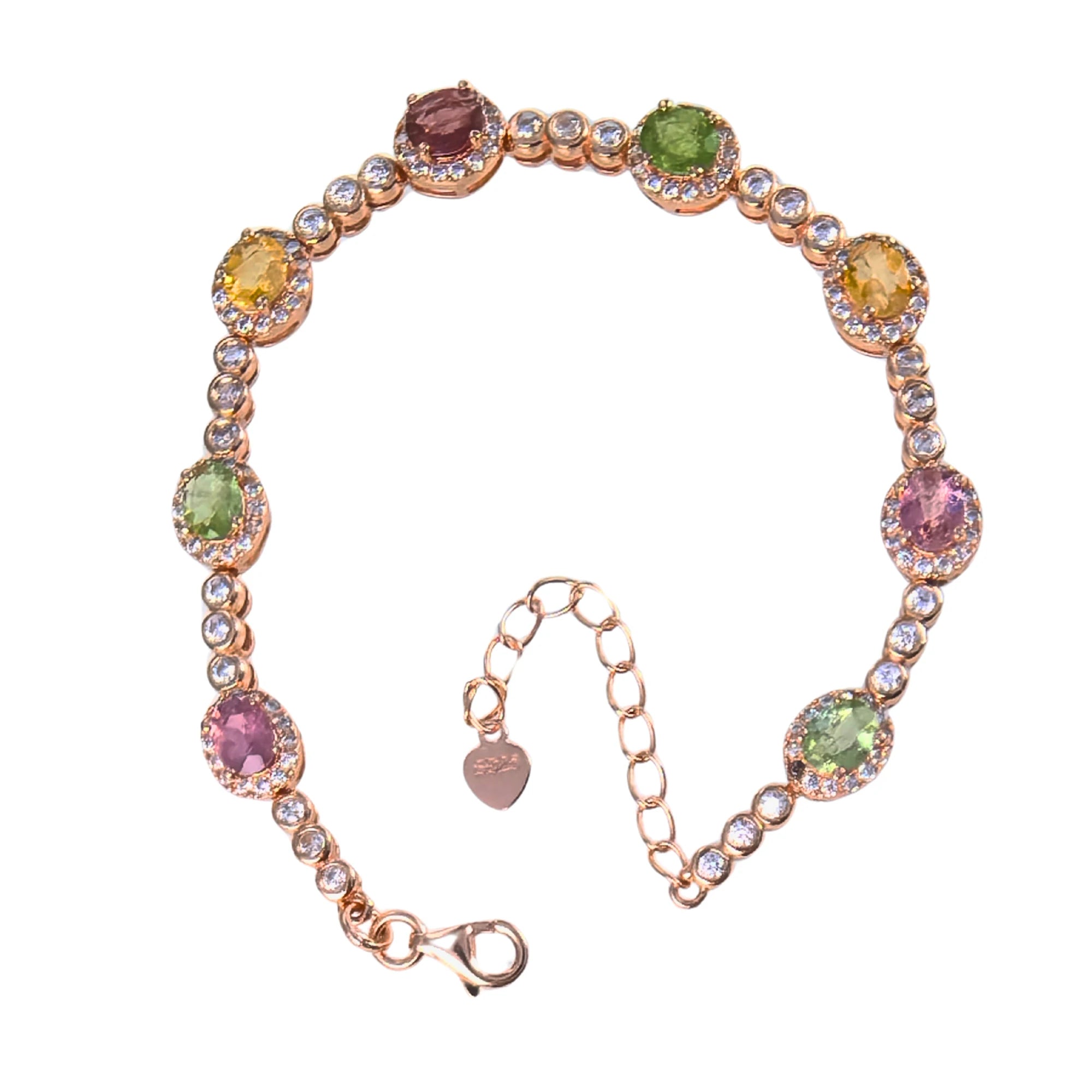 Graceful Rose Gold Plated 925 Silver Natural Tourmaline Bracelet Trendy Women's Jewelry for Party Wedding Anniversary Gift