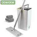 Professional Microfiber Wet/Dry Flat Mop Bucket Self-Wringer Durable Reusable Cleaning Kit with 90%-100% Dehydration Rate