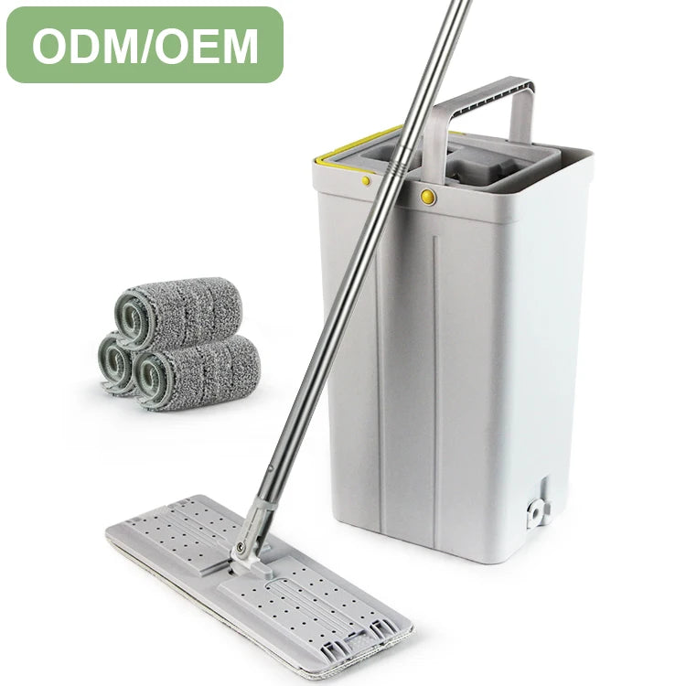 Professional Microfiber Wet/Dry Flat Mop Bucket Self-Wringer Durable Reusable Cleaning Kit with 90%-100% Dehydration Rate