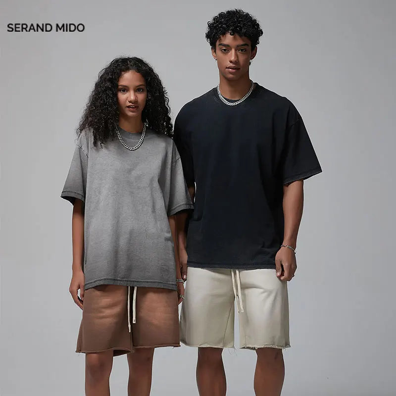 275GSM Heavyweight Oversized T Shirt Custom Logo T Shirt Rib Collar O-Neck 100% Cotton Acid Wash T-shirt for Men