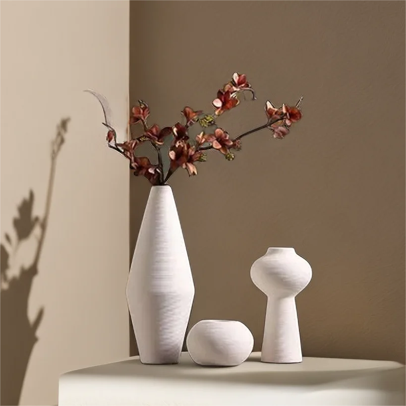 Popular Elegent Simple Plain Fired Ceramic White Vase Decoration Living Room Desktop Art Dried Flower Vase Wedding Table Decor