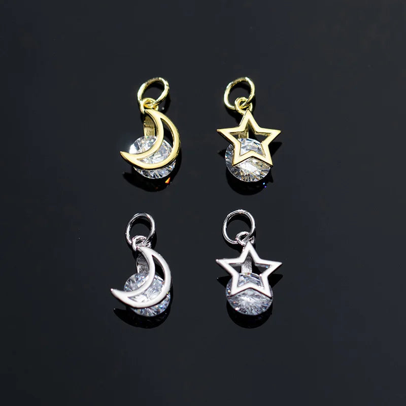 8mm Small Sterling Silver Zircon Star Charms 925 Silver Moon Charms for Jewelry Making