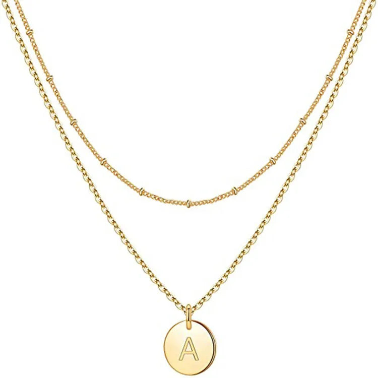 European American Popular Fashion Layered Necklace 26 Alphabet Natural Versatile Gold Plated Initial Necklace for Women