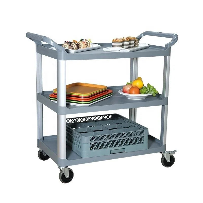 Jasonlon Commercial Restaurant Plastic Service Trolley 3 Tier Mobile Food Carts for Hotel & Restaurant Supplies
