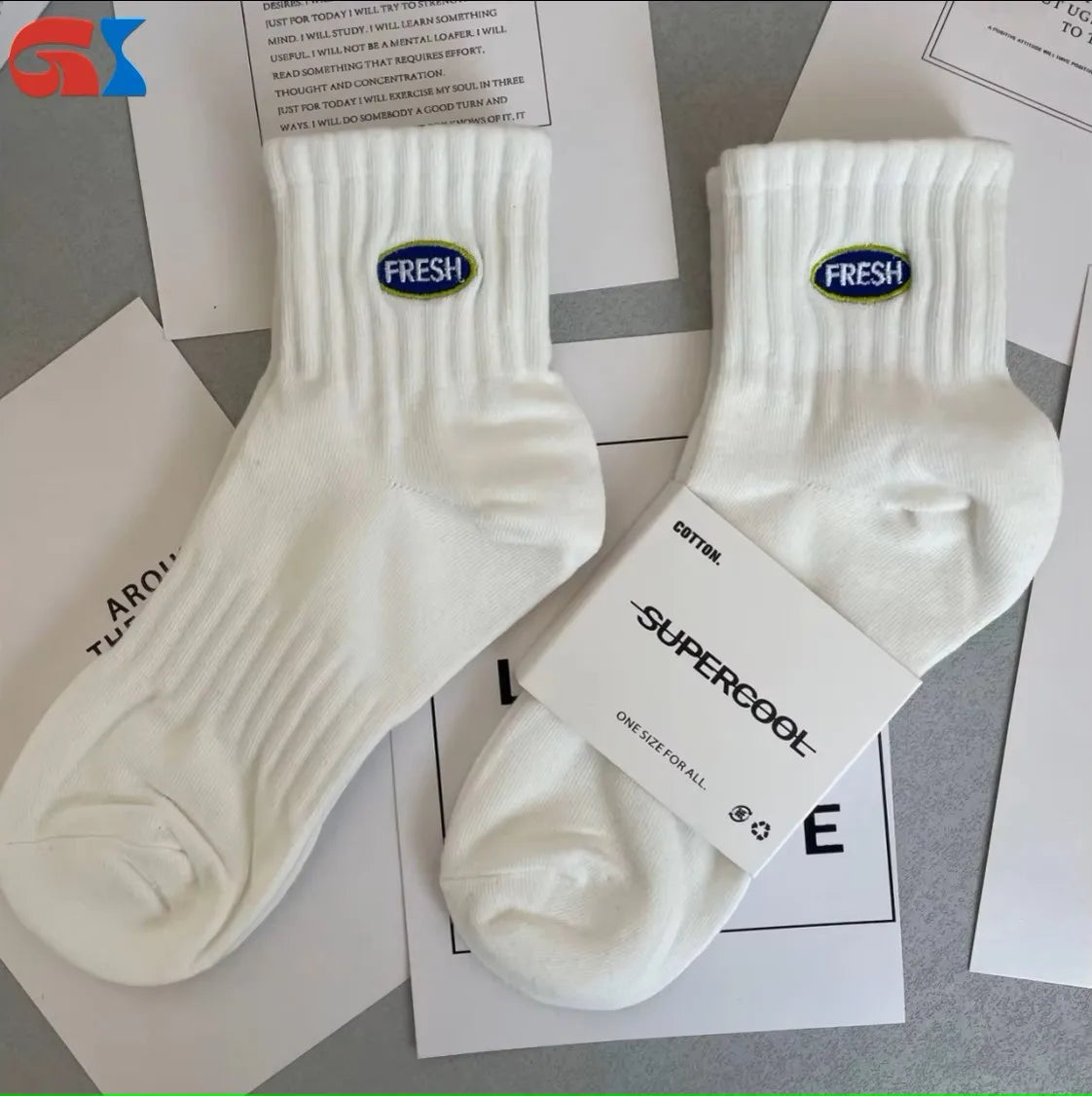 Wholesale Summer Unisex Sports Casual Running Socks Breathable Sweat-Absorbent Letter Pattern Body Polyester Cotton Knitted Crew