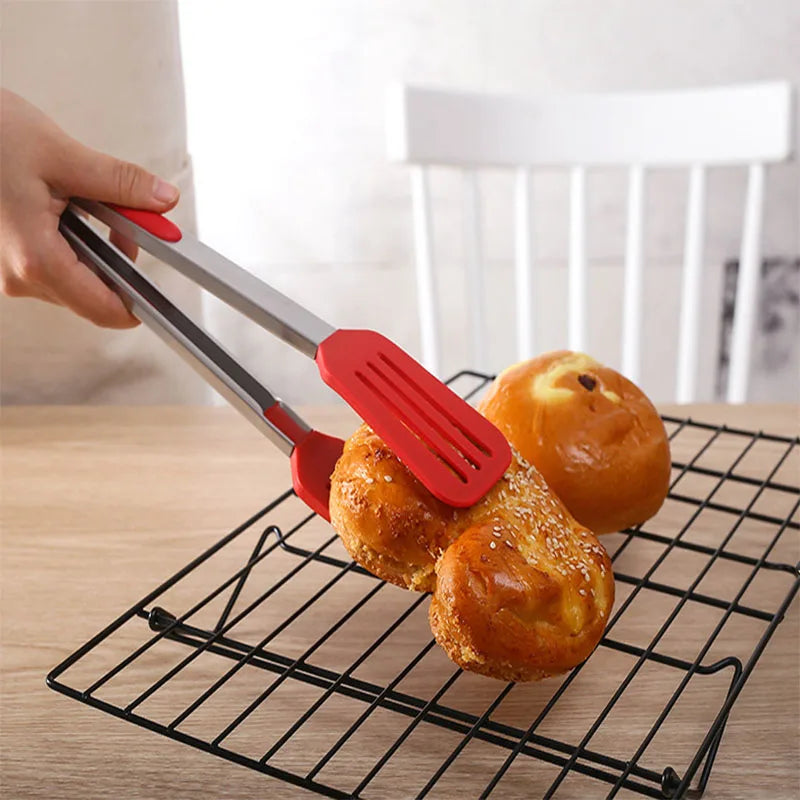 Non-Stick Heat Resistant Stainless Steel Kitchen Food Tongs Set with Silicone Grips Handle