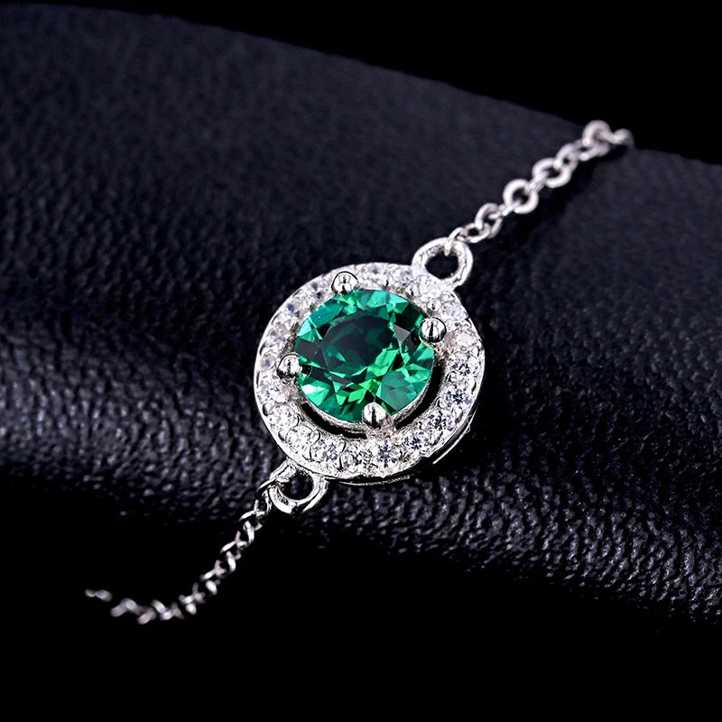Starsgem Lab Grown Zambia Emerald 925 Sterling Silver Bracelet for Woman