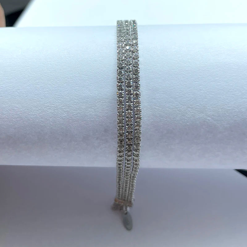 Buckle Tennis Bracelet Chain Iced Out Cubic Zirconia 3 Row Tennis Chain Bracelet Men and Women Hip Hop Fine Jewelry