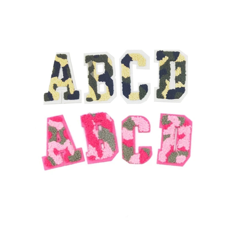 In Stock Camouflage Single Chenille Camo Letter Iron on Chenille Alphabet Patch